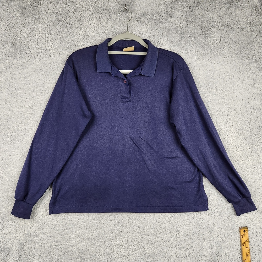 LL Bean Polo Shirt Womens XL Blue Long Sleeve Cotton Jersey Casual Regular Fit